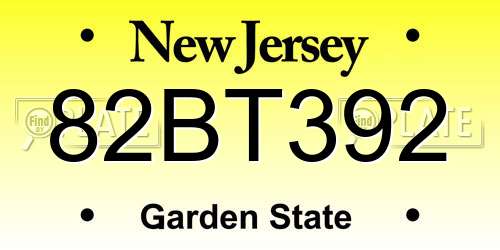 82BT392 New Jersey License Plate
