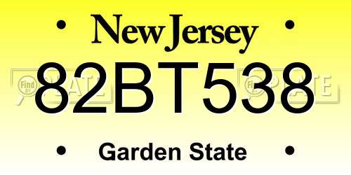 82BT538 New Jersey License Plate