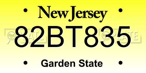 82BT835 New Jersey License Plate