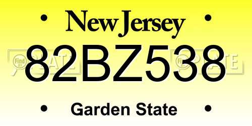 82BZ538 New Jersey License Plate
