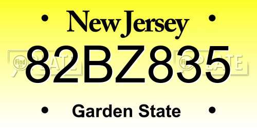 82BZ835 New Jersey License Plate