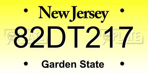 82DT217 New Jersey License Plate