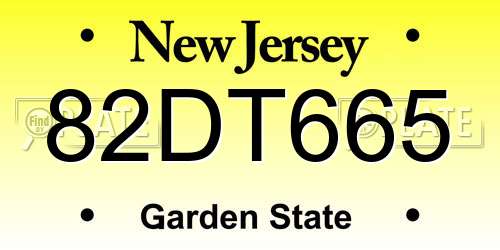 82DT665 New Jersey License Plate