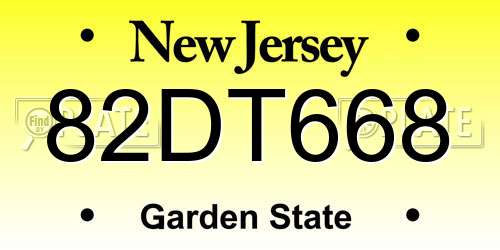 82DT668 New Jersey License Plate
