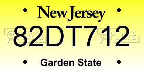 82DT712 New Jersey License Plate