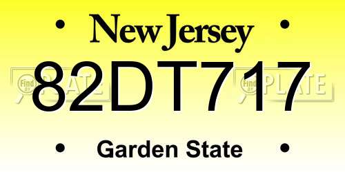 82DT717 New Jersey License Plate