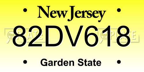 82DV618 New Jersey License Plate