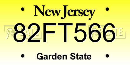 82FT566 New Jersey License Plate