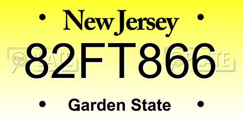 82FT866 New Jersey License Plate