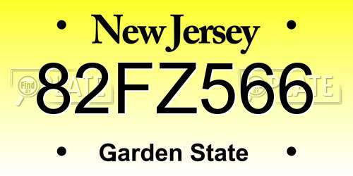 82FZ566 New Jersey License Plate