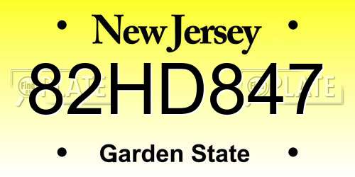 82HD847 New Jersey License Plate