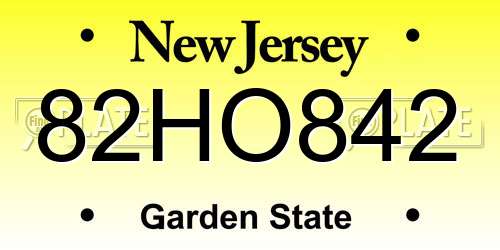 82HO842 New Jersey License Plate