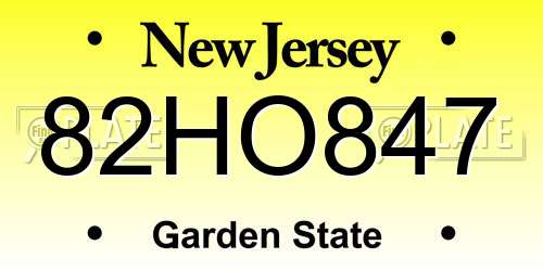 82HO847 New Jersey License Plate