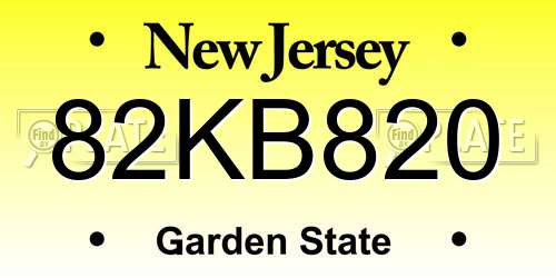 82KB820 New Jersey License Plate