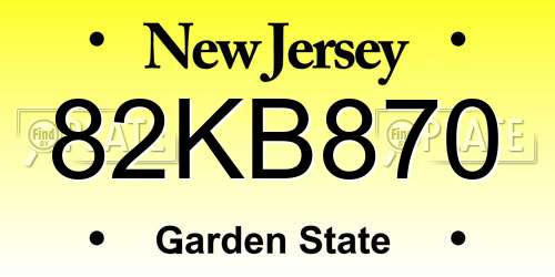 82KB870 New Jersey License Plate