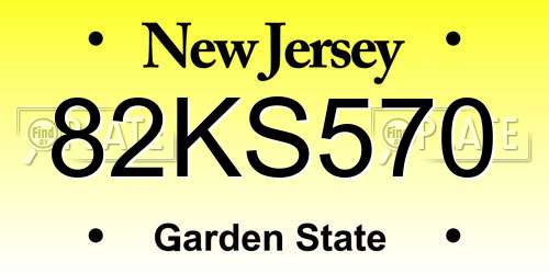 82KS570 New Jersey License Plate