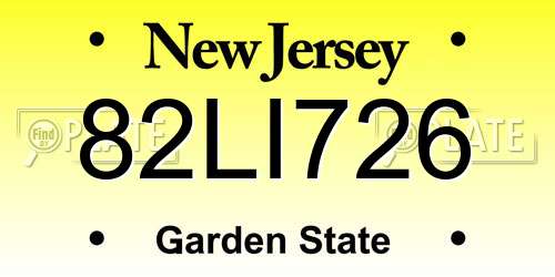 82LI726 New Jersey License Plate