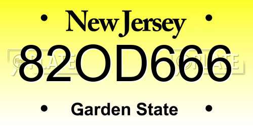 82OD666 New Jersey License Plate