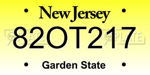 82OT217 New Jersey License Plate