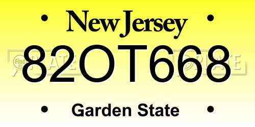 82OT668 New Jersey License Plate