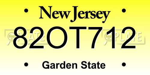 82OT712 New Jersey License Plate
