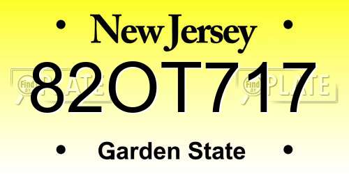 82OT717 New Jersey License Plate