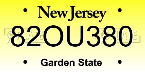 82OU380 New Jersey License Plate