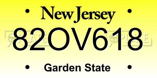 82OV618 New Jersey License Plate