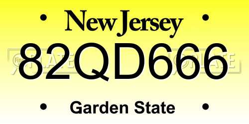 82QD666 New Jersey License Plate