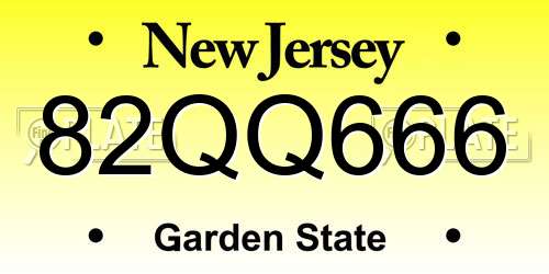 82QQ666 New Jersey License Plate