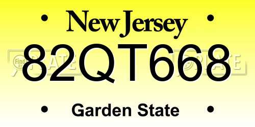 82QT668 New Jersey License Plate