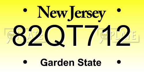 82QT712 New Jersey License Plate