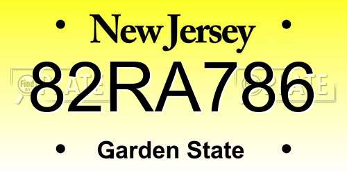 82RA786 New Jersey License Plate