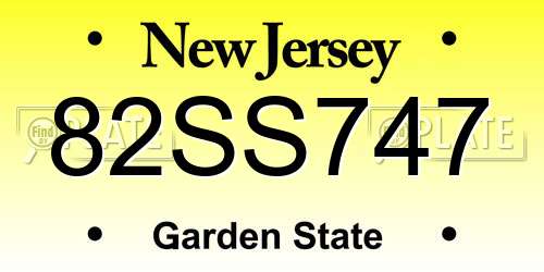 82SS747 New Jersey License Plate