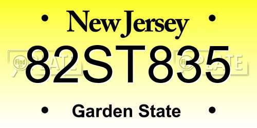 82ST835 New Jersey License Plate