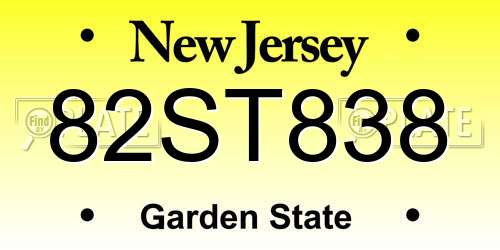 82ST838 New Jersey License Plate