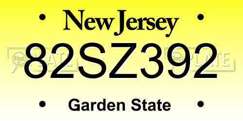 82SZ392 New Jersey License Plate