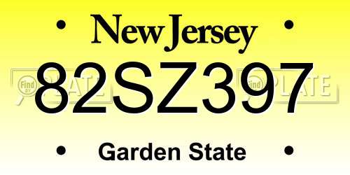 82SZ397 New Jersey License Plate