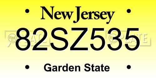 82SZ535 New Jersey License Plate