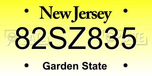 82SZ835 New Jersey License Plate