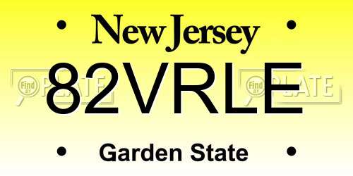 82VRLE New Jersey License Plate