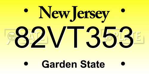 82VT353 New Jersey License Plate