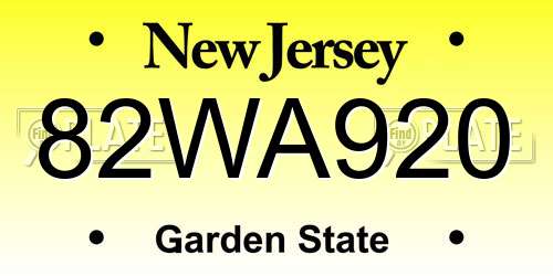 82WA920 New Jersey License Plate
