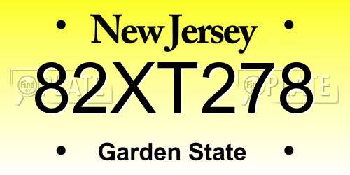 82XT278 New Jersey License Plate