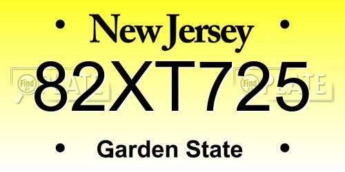 82XT725 New Jersey License Plate
