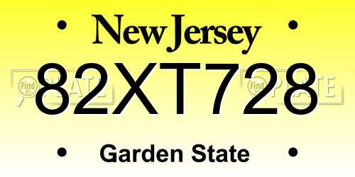 82XT728 New Jersey License Plate