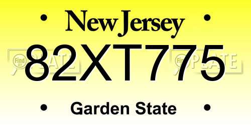 82XT775 New Jersey License Plate