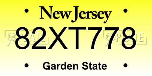 82XT778 New Jersey License Plate