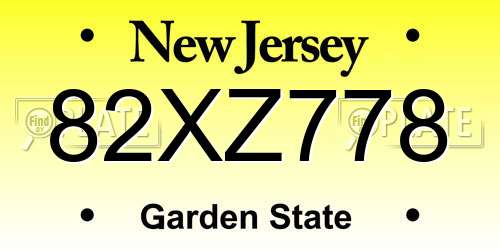 82XZ778 New Jersey License Plate
