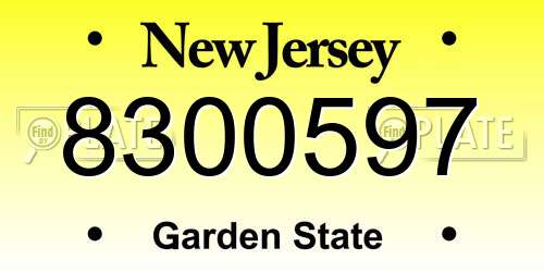 8300597 New Jersey License Plate